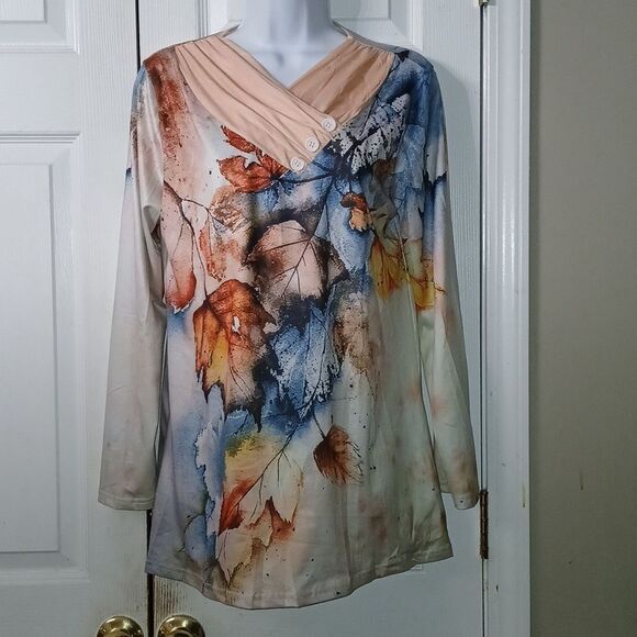 Fall leaves multicolor tunic  fall autumn harvest tunic Sz S NWOT - Picture 1 of 9
